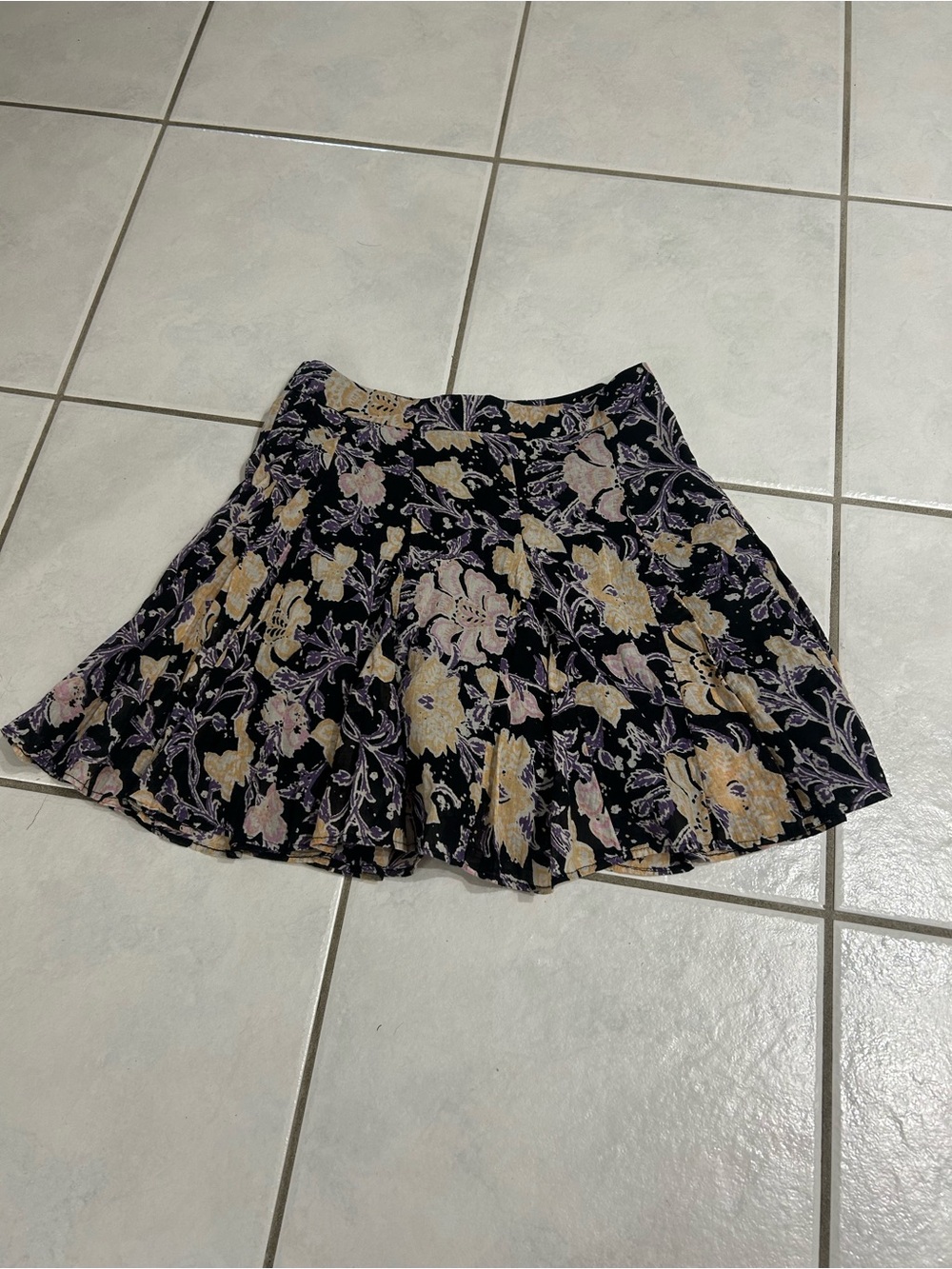 Free People Black and Cream Floral Skater Skirt
